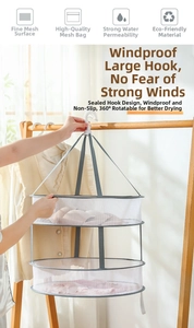 Detail of double-layer drying net with mesh texture and 360-degree windproof hook
