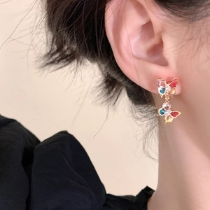 Elegant colorful zircon butterfly drop earrings for women with gold plating finish
