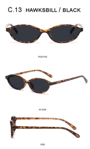 Multiple views of vintage oval sunglasses in tortoiseshell frames and black lenses