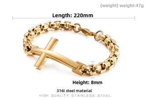 316L stainless steel gold cross bracelet with chunky rolo chain specifications and dimensions