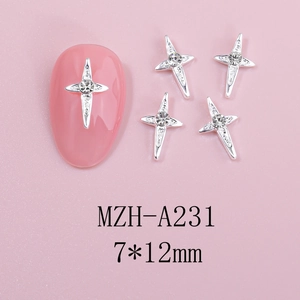 Detail of silver alloy cross star nail art charms with rhinestones, size 7mm x 12mm