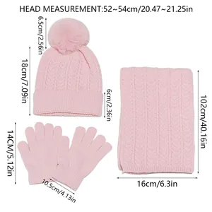 Detaillierte Größentabelle für Kinder Strickmütze Schal und Handschuhe Set in Rosa-Zopfmuster