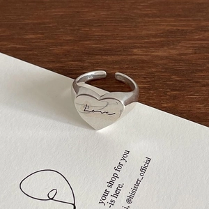 925 Sterling Silver Love Heart Signet Ring Open Adjustable Minimalist Chic Jewelry Gift For Women