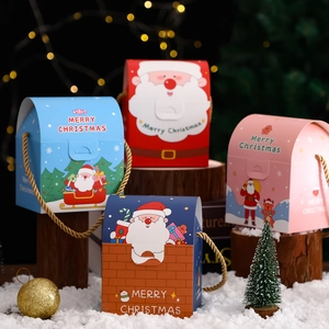 Christmas gift boxes with snowman and deer designs, set of four colors with gold handles