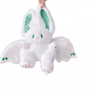 Cute white bat bunny plush toy with green wings and ears, soft flying rabbit doll