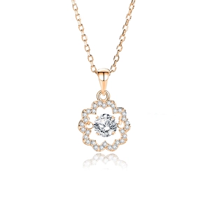 Elegant S925 sterling silver sunflower pendant necklace in rose gold with sparkling zircon