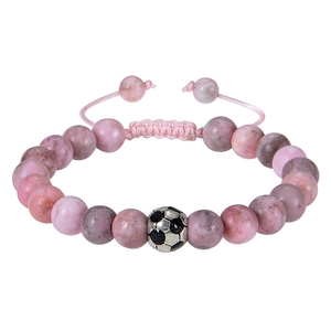 Bracciale in pietra zebra rosa con ciondolo a forma di calcio in argento e cordino regolabile