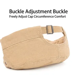 Adjustable cotton flat top military cap with metal buckle in khaki for men outdoors