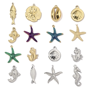 Pendentifs Créatures Marines En Acier Inoxydable Poli Miroir Poisson Étoile De Mer Coquille Hippocampe Accessoires DIY