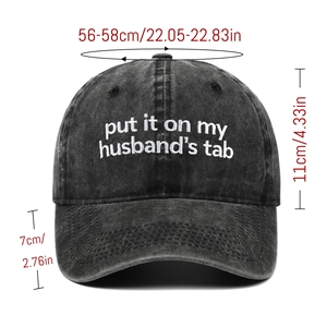 Detailed size specifications for the vintage washed cotton baseball cap with embroidery