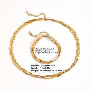 Golden stainless steel woven snake chain jewelry set with necklace and bracelet for women