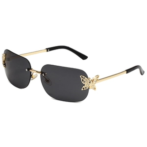 Vintage Rimless Butterfly Sunglasses For Women Rhinestone Metal Frame UV400 Gradient Lens Square Fashion Sunshade Eyewear Street Photography Glasses