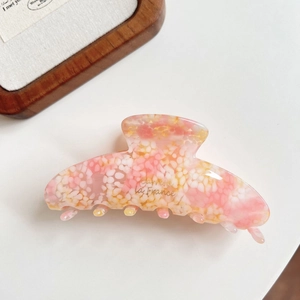 Pink checkered acetate hair claw clip with French vintage marble texture for elegant styling