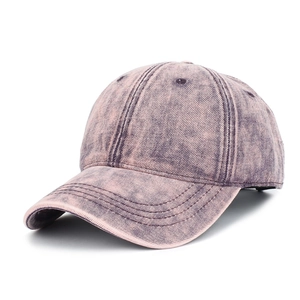 Retro washed denim baseball cap in pink and grey-blue tones for outdoor sports sun protection