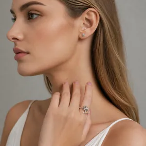 Elegant 925 sterling silver snowflake jewelry set with adjustable ring and stud earrings