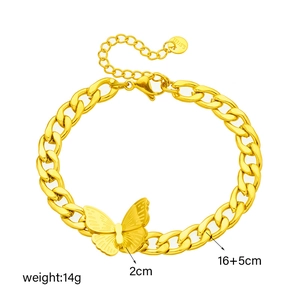 Elegante bracciale con farfalla in acciaio inossidabile dorato e catena regolabile