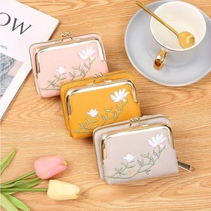 Litchi pattern embroidered lotus mini bags with metal clasp in pink, yellow and grey