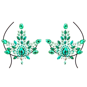 Sparkling green and clear acrylic rhinestone chest body stickers with floral pattern