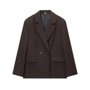 Blazer croisé marron foncé pour femme avec épaulettes et poches à rabat