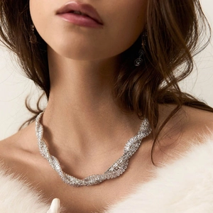 Moda Lega Strass Croce Choker Collana Lucido Cristallo Ondulata Intrecciata Catena Clavicola Gioielli Per Donna Festa Banchetto