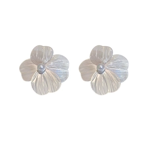 French vintage silver flower earrings with textured petals and center pearl accents