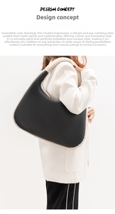 Detail of black pebbled leather hobo bag with white faux shearling trim on model
