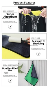 Detailed demonstration of absorbent coral velvet towel with reinforced edges for car cleaning