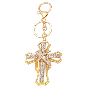 Sparkling gold cross keychain with rhinestones for bags and car keys accessory