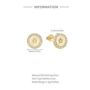 Detail showing S925 sterling silver hallmark and dimensions of star round stud earring