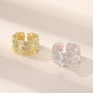 Minimalist 925 silver open ring with irregular geometric texture and liquid metal design