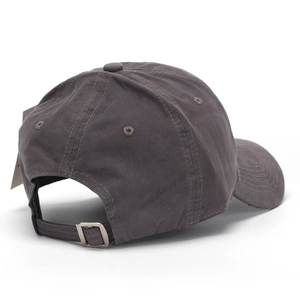 Dark grey cotton baseball cap featuring an adjustable metal buckle and breathable eyelets