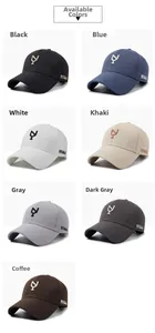 Grid display of baseball caps in seven neutral colors with side embroidery detail