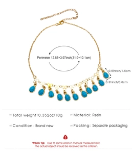 Detail showing turquoise resin beads and dimensions for the evil eye necklace