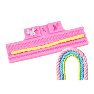Pink silicone rope mold featuring braided rope grooves for DIY cake edge decorating