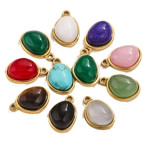 Colorful bean-shaped natural stone pendants with 18K gold plated stainless steel bases