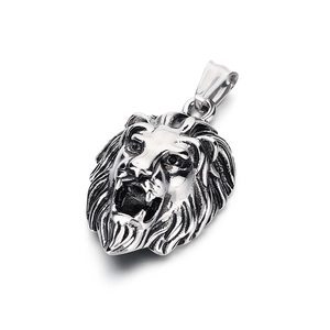 Pendentif tête de lion hip-hop en acier inoxydable serti de zircone pour hommes