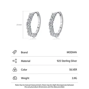 S925 sterling silver hoop earrings with cubic zirconia, 21mm size, elegant minimalist style