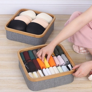 Japanese style oxford fabric organizer box with wooden frame for bras and socks storage