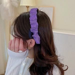 Baroque purple crystal headband with rhinestone pleats and elegant wide fabric design