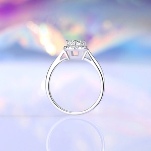 Elegant 925 sterling silver halo moissanite ring with a brilliant round center stone