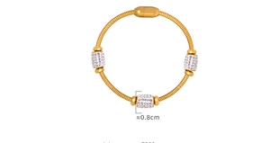 Close-up of 18K gold plated snake chain bracelet with sparkling 0.8cm paved zirconia beads