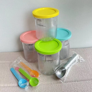 Detailed set of 4 Ninja Creami storage pints with multi-color lids and spoons