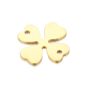 Minimalist gold clover pendant with heart pattern and dual holes for DIY jewelry making