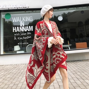 Women Ethnic Paisley Pattern Shawl Wrap Warm Imitation Cashmere Scarf Large Winter Cape Blanket Poncho For Travel Accessories