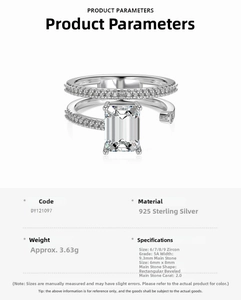 Detail view of S925 sterling silver ring featuring a 2.0ct emerald cut zircon stone