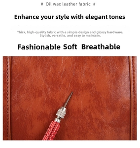 Detail of glossy brown oil wax leather fabric showing thick texture and durability