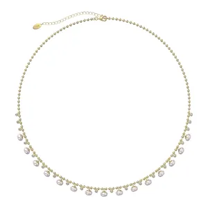 Collier en argent sterling 925 doré avec zircone et perles d'eau douce naturelles