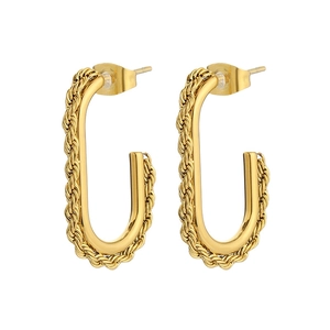Chic golden U-shaped stainless steel earrings with twisted rope and smooth texture