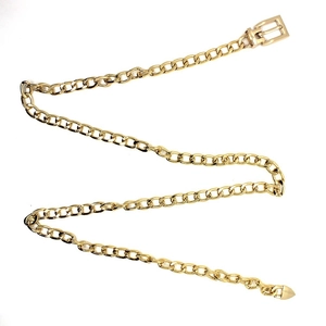 Polished gold hip-hop chain belt with oval links and tapered metal pendant accessory
