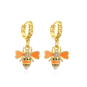 18K gold plated copper bee drop earrings with colorful enamel and zircon stones
